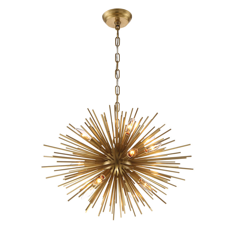 Lustre sphère spoutnik 12 lumières Wendler, Laiton vieilli, H 18,11 po x P 23,6 po