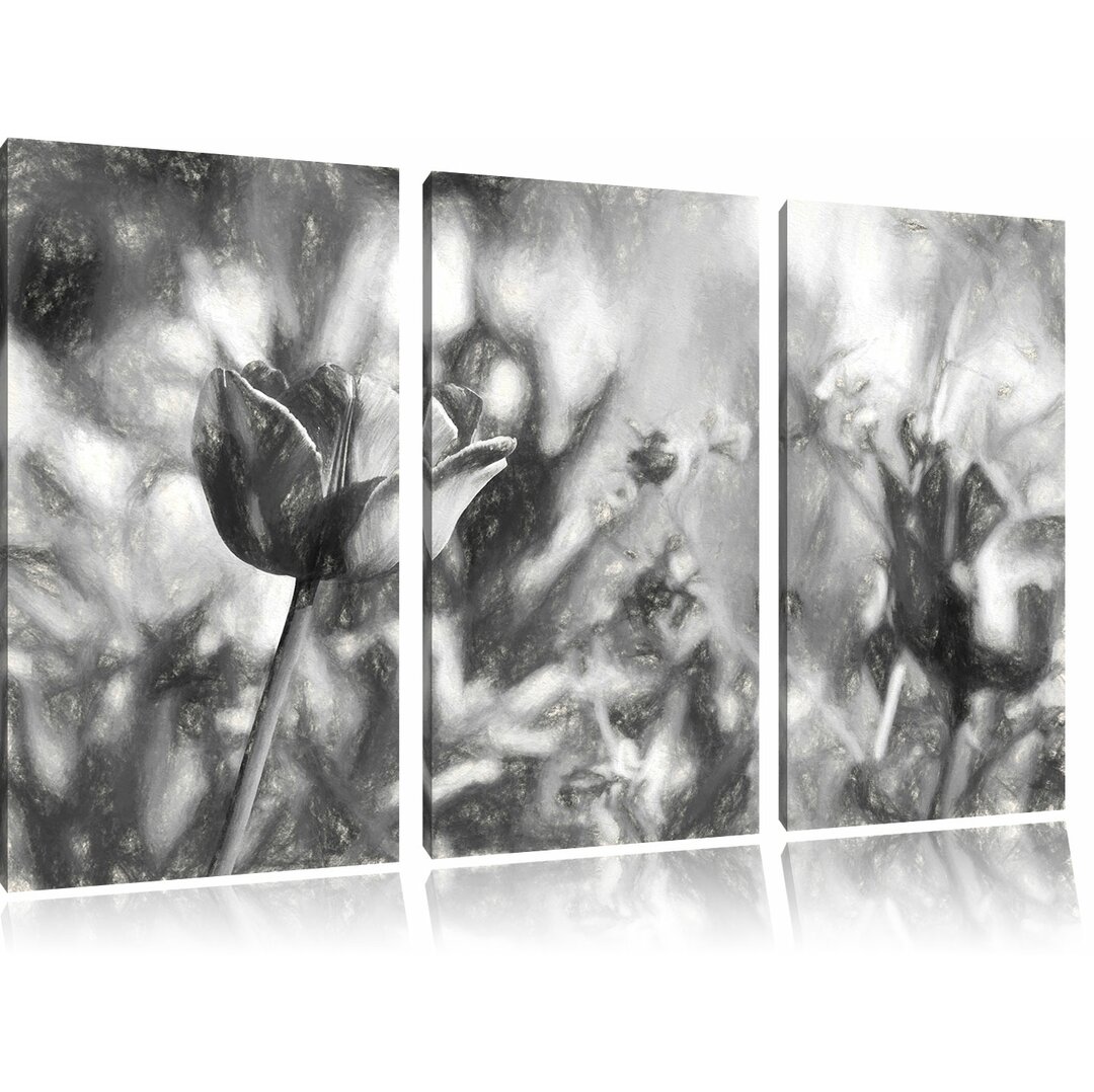 3-tlg. Leinwandbild-Set „Blumen im Sonnenschein“, Kunstdruck