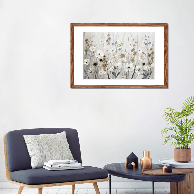 " Misty Meadow Field " by Nan, Framed Print with Mat, 16" H x 24" W, Classic Wood