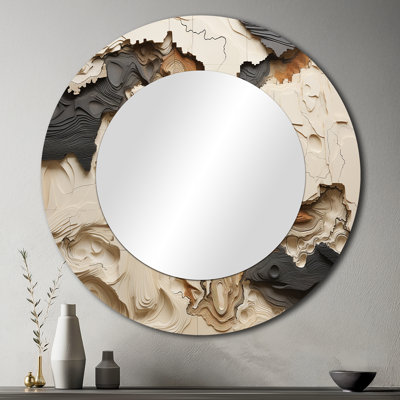 Beige And Brown African River Collage - Abstract Shapes Unique Mirror, Beige Large Round Wall Mirror, Printed Metal Art
