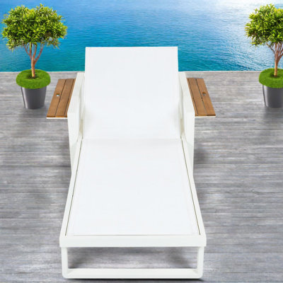 Chaises longues de patio modernes, fauteuil inclinable réglable en textilène, table en bois d'acacia