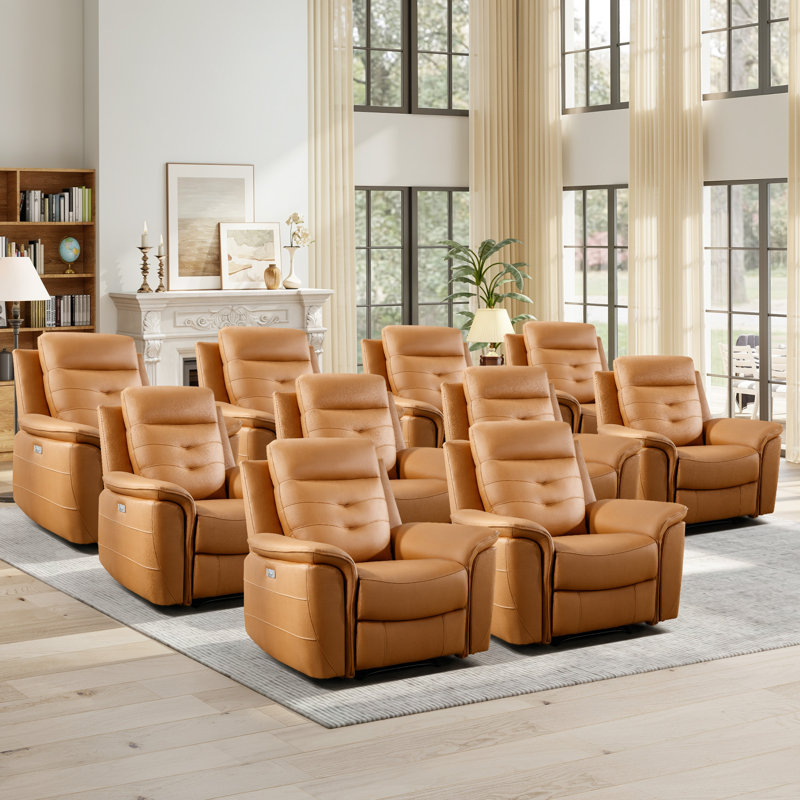 Fauteuil inclinable électrique en cuir végétalien ultra doux 39,4 po Alverez, Similicuir orange