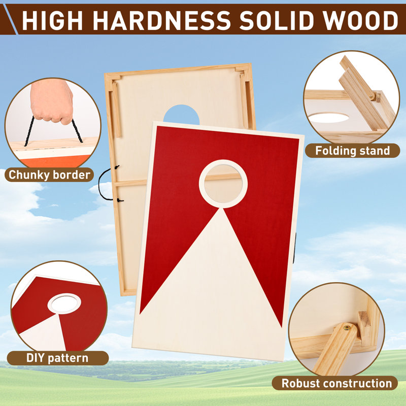 Solid Wood Premium Cornhole Set - 3 Feet X 2 Feet Game Boards with Carrying Case, Includes Set Of 8 Corn Hole Toss Bags, Red