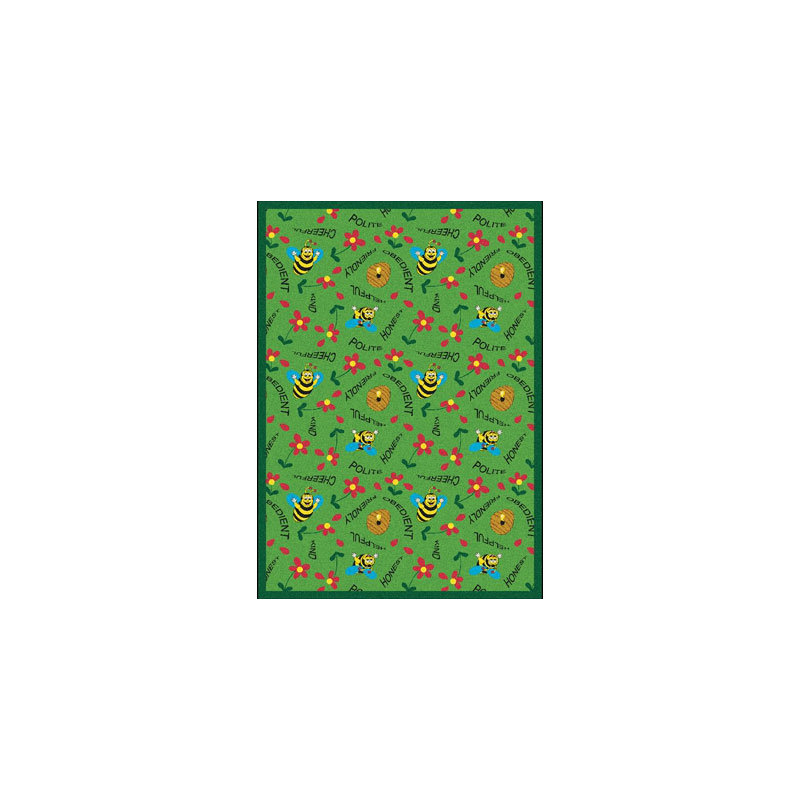 Tapis éducatif avec abeilles, Rectangle 5 pi 4 po x 7 pi 8 po, Vert