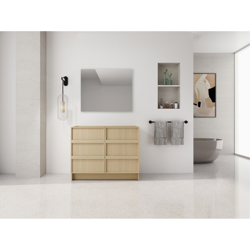 Meuble-lavabo autoportant de 42 po (41-3 / 4 po) et 2 portes d'armoire à fermeture en douceur, contreplaqué, chêne Dune (KD-PACKING)