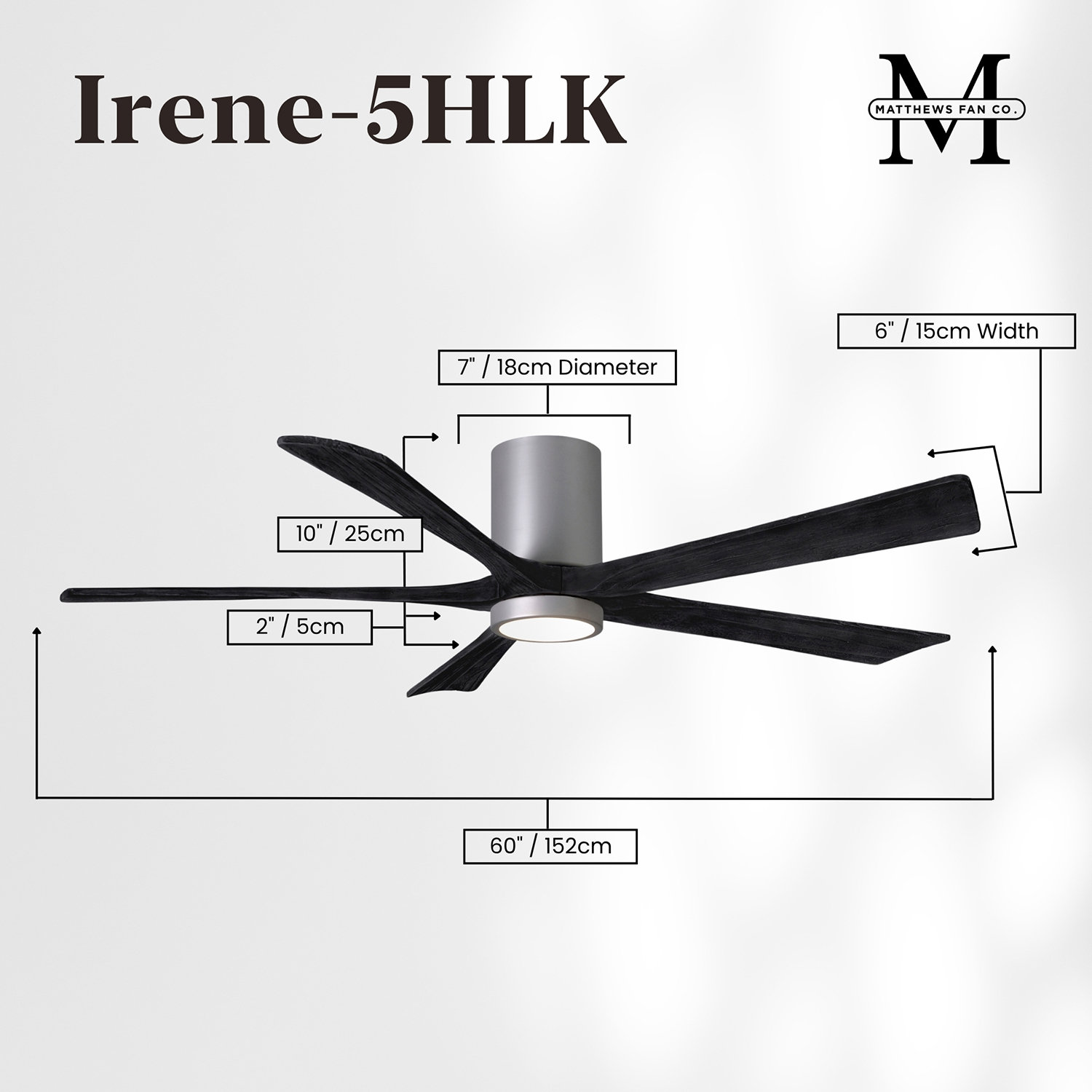 Irene Ceiling Fan with LED Light Kit, Brushed Nickel, Matte Black, 60"
