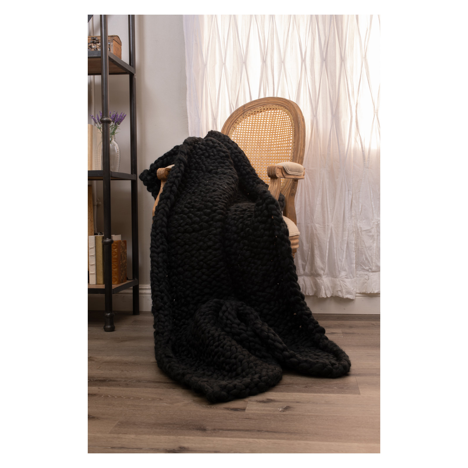 Geri Chunky Knit Throw Blanket, Asphalt