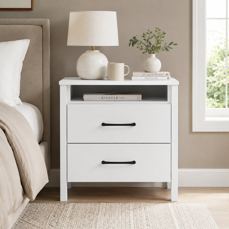 Table de chevet 2 tiroirs 22,7 po Pruitt, Blanc, Individuel