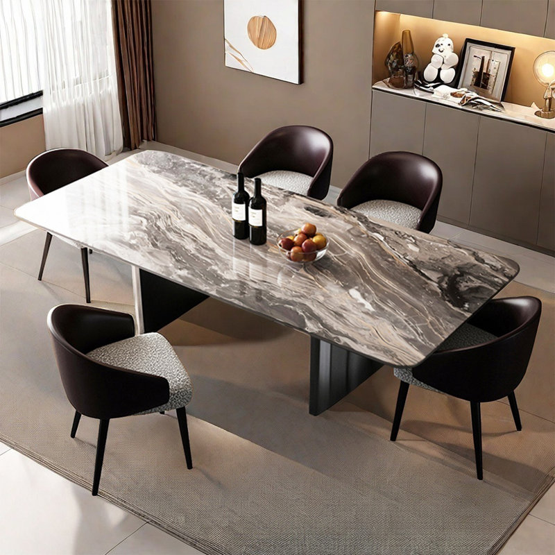 Ensemble de table de salle à manger moderne simple rectangulaire en marbre, H 29,52 po x L 70,86 po x l 35,43 po