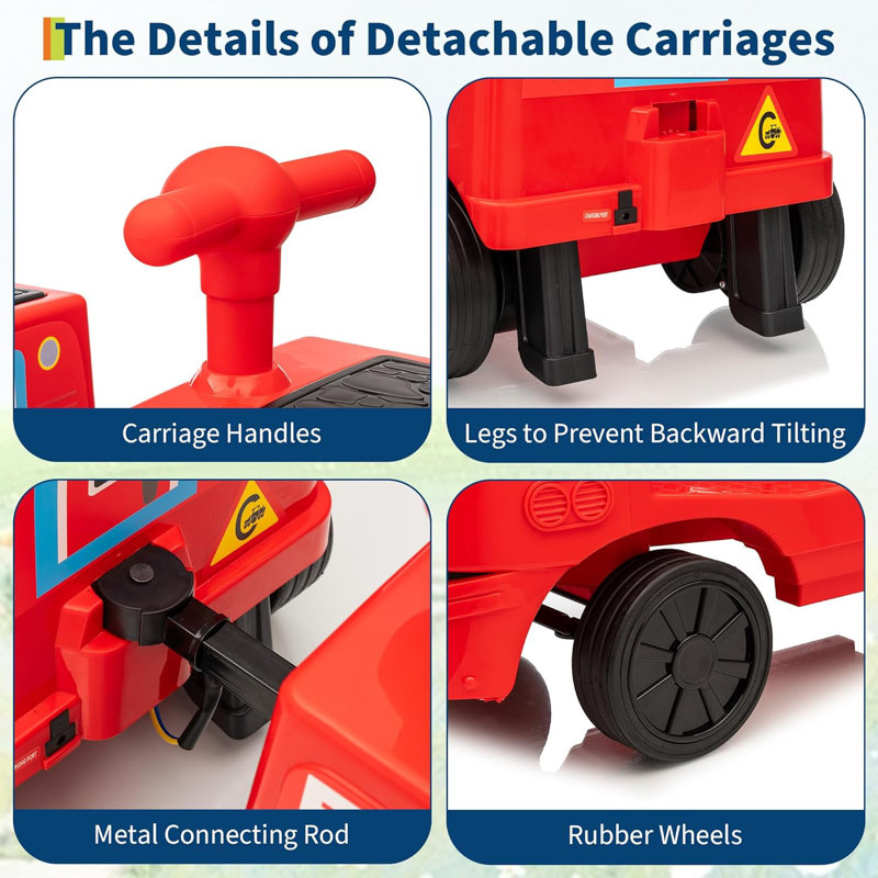 2 places 12V pour enfants sur un train sans rail avec chariot, siège réglable, musique, lumières DEL et rangement pour tout-petits de 3 ans et plus