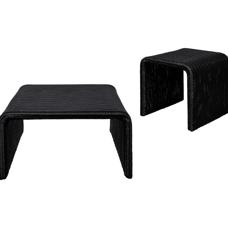 Table basse et de bout Coastal Black avec surface tissée de style minimaliste pour les intérieurs de chambre à coucher Fer 2