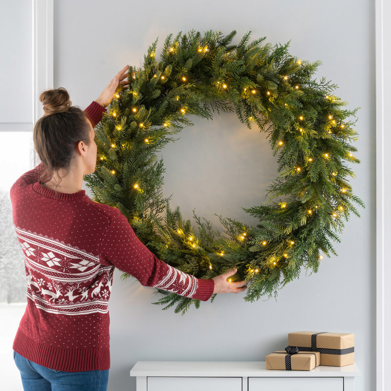 Faux Lighted Fir 100cm Wreath