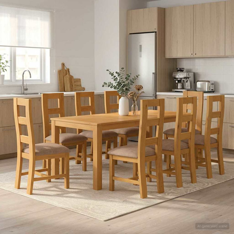 8 -Person Oak Solid Wood Dining Set, Grey, Grey, Grey, Grey
