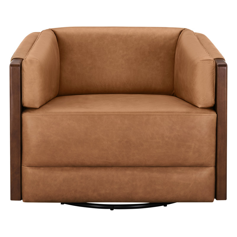 Audrey Swivel Accent Chair(Set Of 2), Aline Butternut Genuine Leather