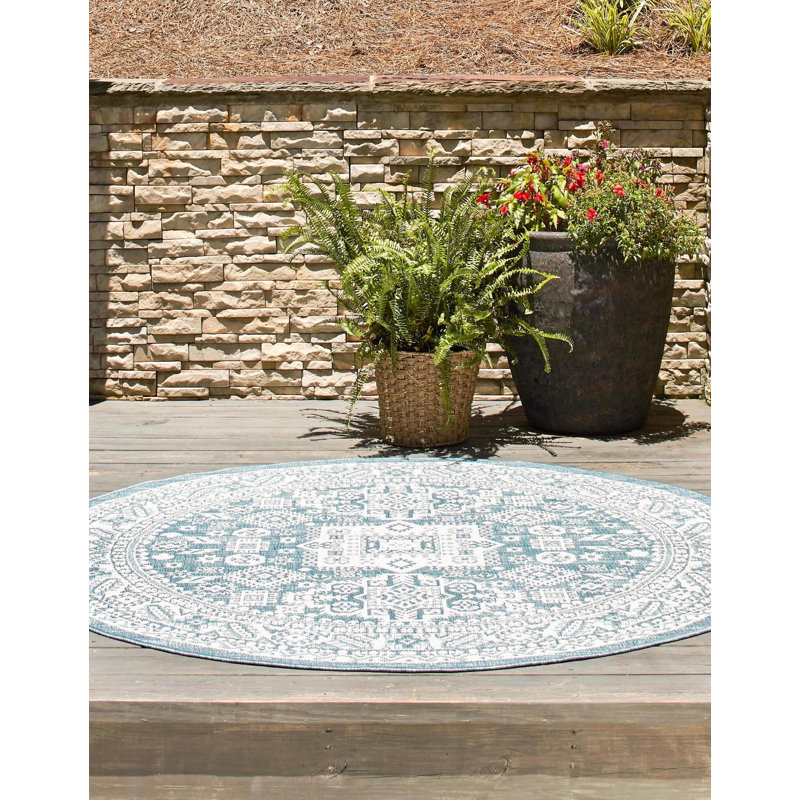 Tapis intérieur / extérieur bleu Danera, Rond 4 pi