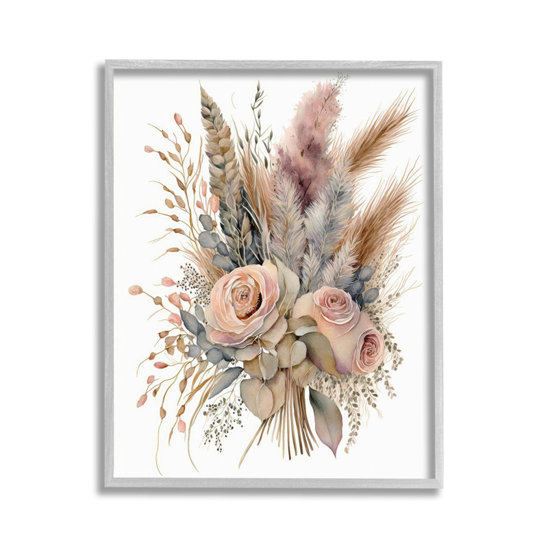 Boho Rose Pampas, art de la giclée encadrée par LSR Design Studio, Estampe numérique Farmhouse, H 14 po x l 11 po