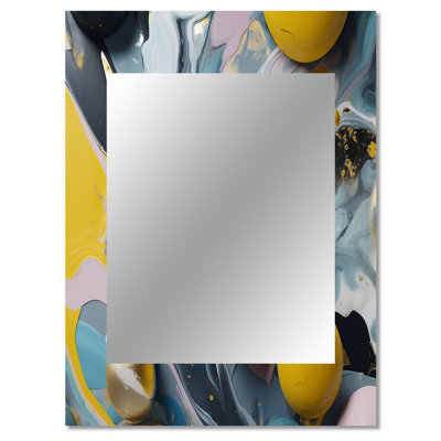 Yellow And Blue Fluid Stone I - Marble Mirror, Yellow Decorative Wall Mirror, Printed Metal Art