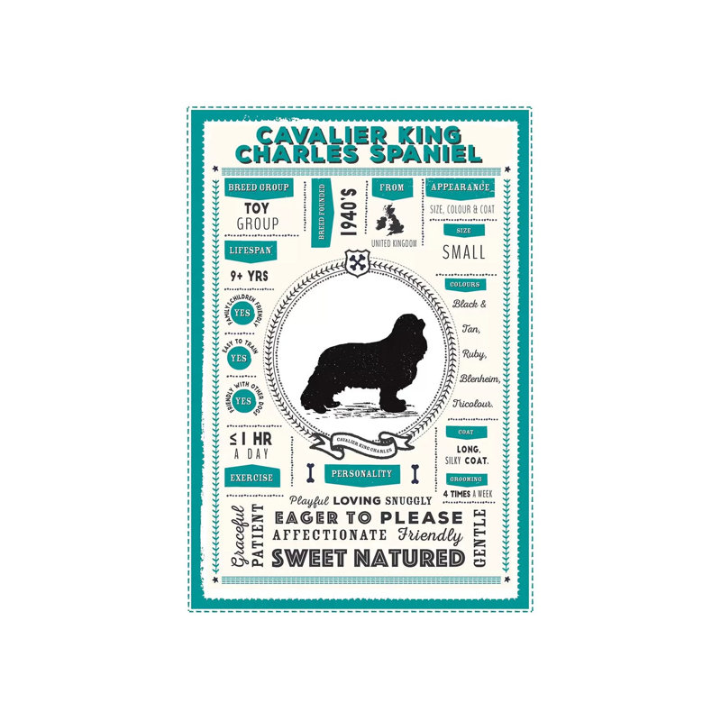 «Cavalier King Charles Spaniel Infographie Blue» par PaperPaintPixels, impression sur toile tendue