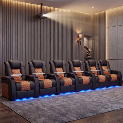 Fauteuil inclinable électrique berçant en cuir véritable avec éclairage ambiant à DEL 7 couleurs, appui-tête réglable, charge USB et porte-gobelet pour le cinéma maison