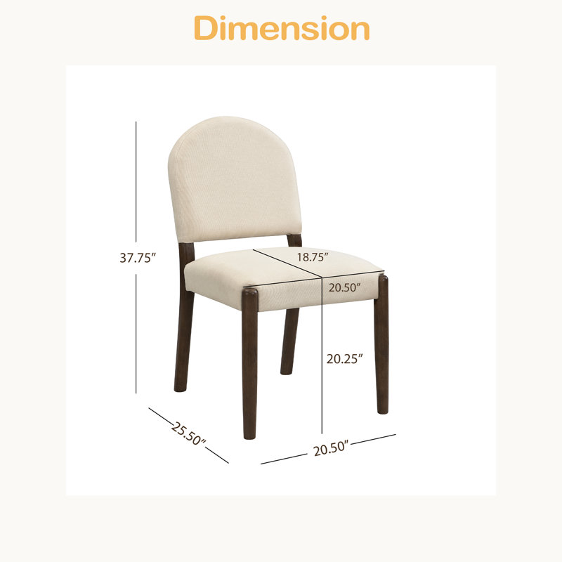 Ensemble de 2 chaises de salle à manger rembourrées sans accoudoirs en tissu Mid Century, Noyer