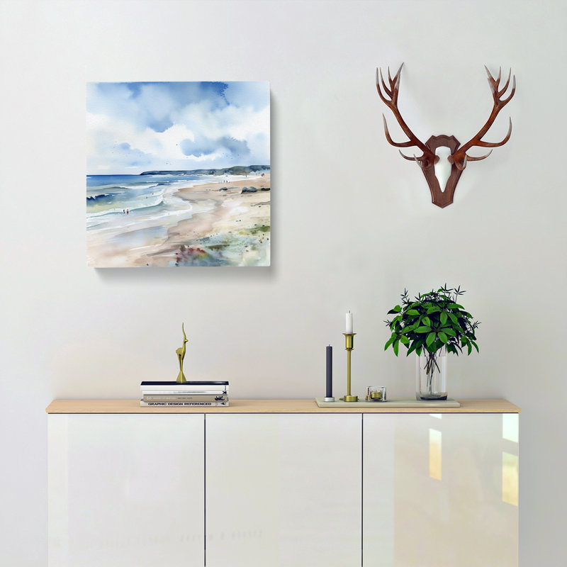 Beach Watercolour No.3 - No Frame Print, 50cm H x 50cm W x 3cm D