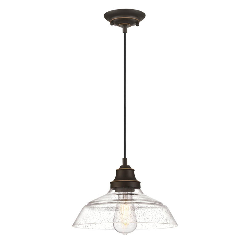 Iron Hill 1 - Light Single Pendant, Clear Seeded Glass, Oil Rubbed Bronze