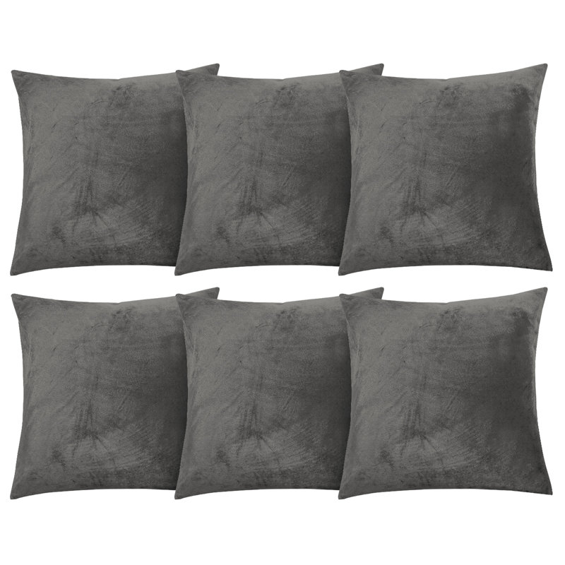 Aspire Homeware Square Plain Velvet Scatter Cushion Cover, Grey, Pack of 6