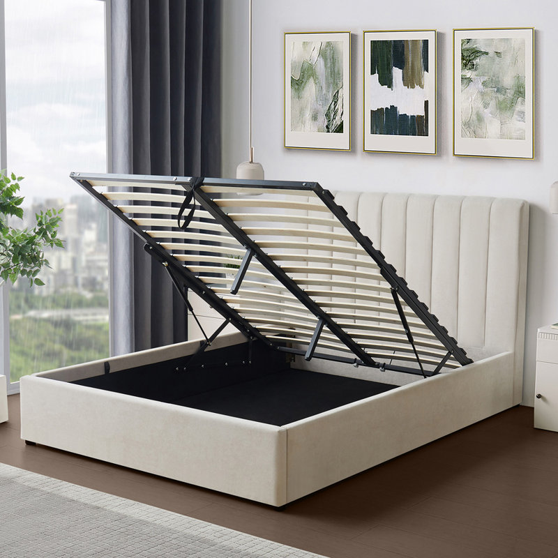 Upholstered Ottoman Storage Bed, Single (3'), BEIGE