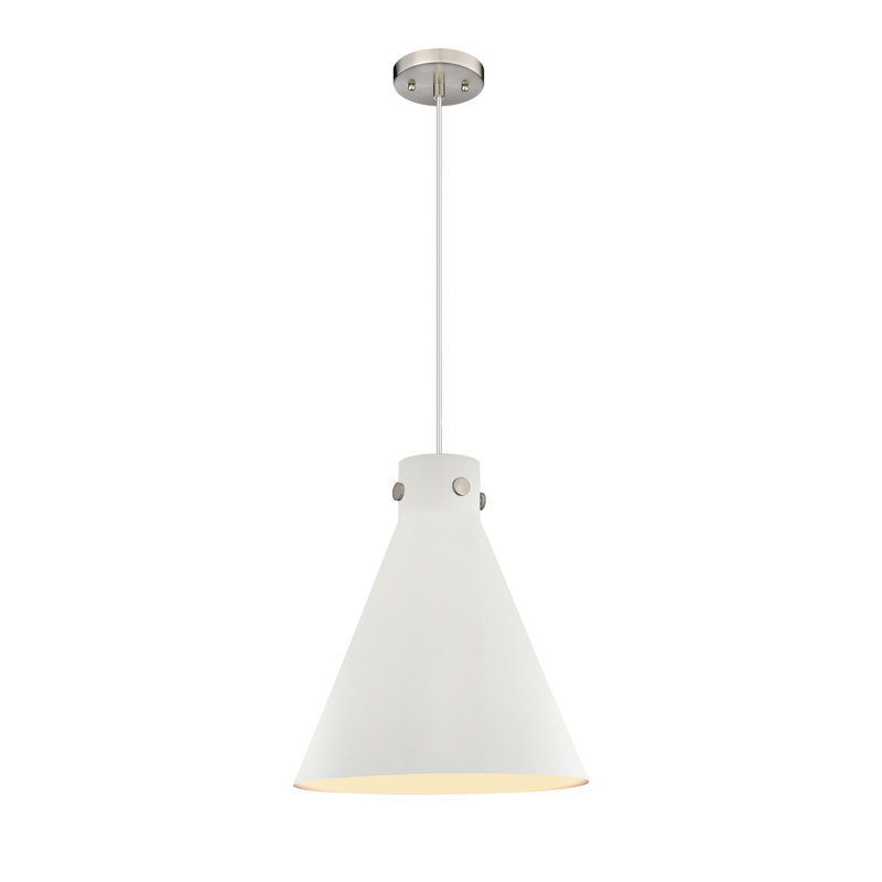 Luminaire suspendu simple à 1 lumière Bertilla, Nickel satiné, Blanc mat