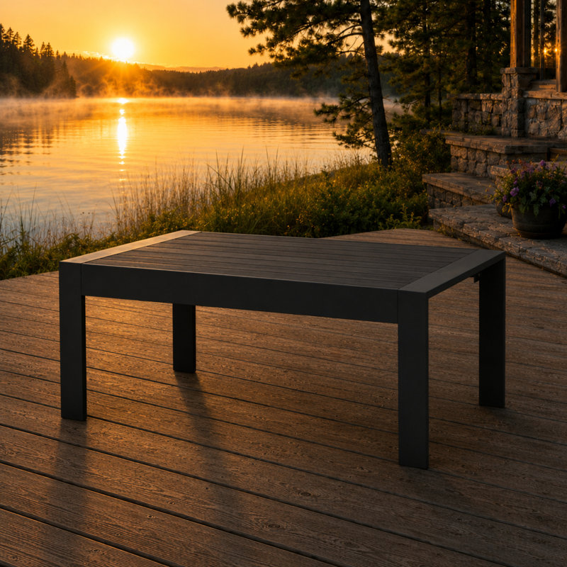 Table basse de patio avec plateau rectangulaire, 4 pieds et 4 pieds, Noir