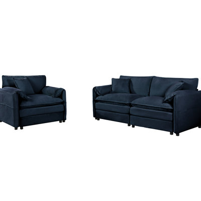 Chenille luxueuse 2 pièces en bleu, moderne pour le salon, la chambre à coucher ou le bureau, conception modulaire, revêtement doux et confortable, respirant, siège en mousse haute résilience de 29,92 pouces de profondeur