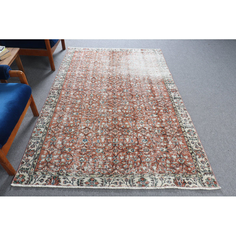 Tapis turc rétro Anatolian - motif floral brun pour le salon ou le salon