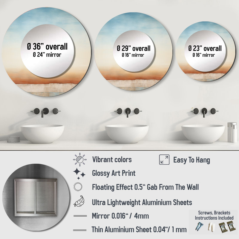 Sabena Elemental Eternity Minimalism I - Minimalism Decorative Mirror, Brown Large Round Wall Mirror, Printed Metal Art