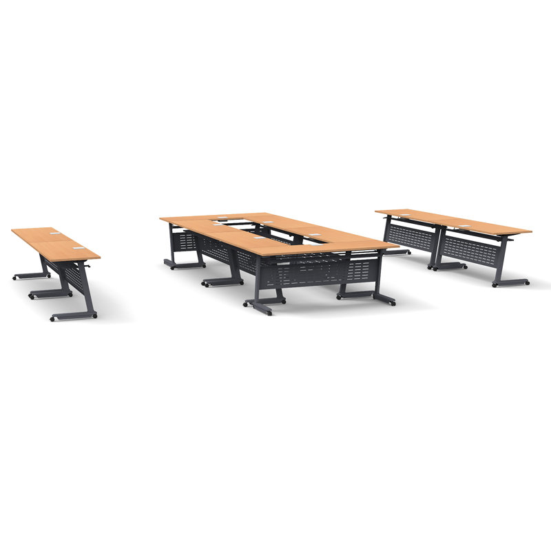 Tables Training Meeting Seminar Classroom 10Pc Beech Folding Industrial Caster Z-Base. Tables Connect.  Modesty Panel, Shelf, Power+Usb Outlet. Fold+Nest For Storage (Seating Not Included).