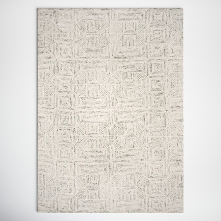 Linsly Geometric Hand Tufted Wool Ivory/Light Blue Area Rug