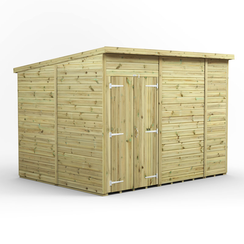 Powersheds 10 x 8ft Premium Pressure Treated Timber Windowless Garden Shed Pent Double Doors