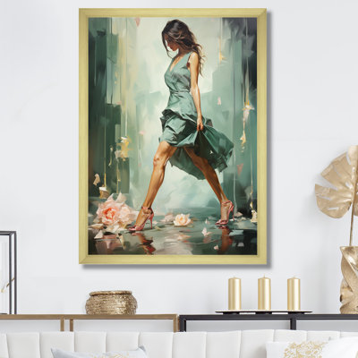 Peinture glamour verte et rose des talons de femme