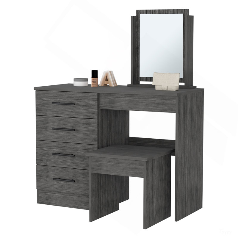 Coiffeuse, tabouret, quatre tiroirs Merlot