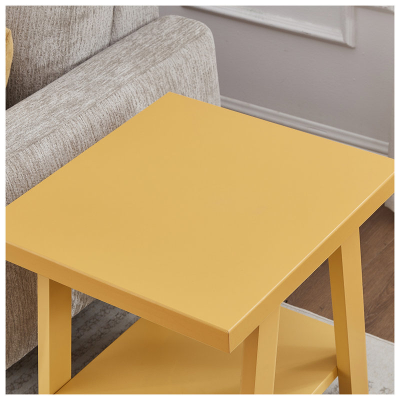 Table de bout à tablette contemporaine en bois Athens en jaune