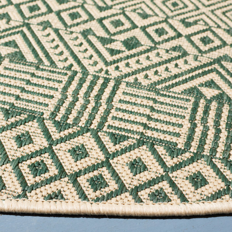 Cate Southwestern Dark Green/Beige Indoor / Outdoor Area Indoor/Outdoor Area Rug, Round 6'7"