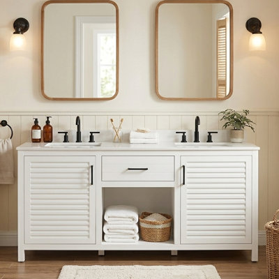 Double Sink Bathroom Vanity with Quartz Countertop and cUPC Ceramic Basins, Pre-Assembled 72"