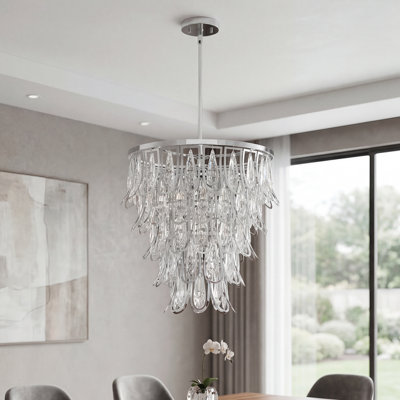 18" 6-light Glamorous Tiered Crystal Chandelier With Chrome Finish For Living Room Or Commercial Spaces