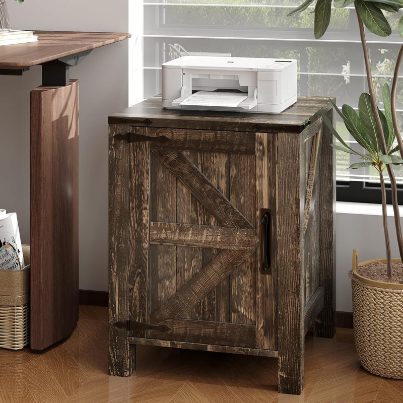 Table de chevet avec station de charge USB - Table de bout rustique 18 po avec porte de grange coulissante, tablette réglable, rangement à deux niveaux - Chambre / salon