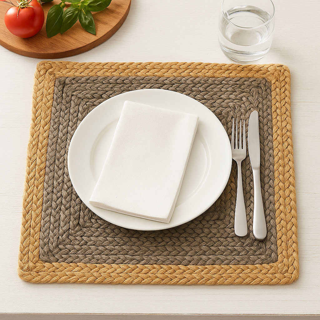 Jute/Rattan Geometric Rectangle Placemat RGT Rugs 