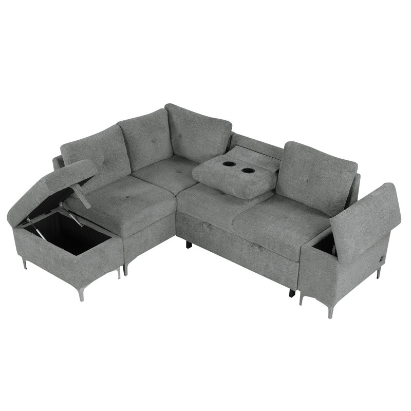 Gris avec compartiment de rangement latéral et connexions, table rabattable, Gris
