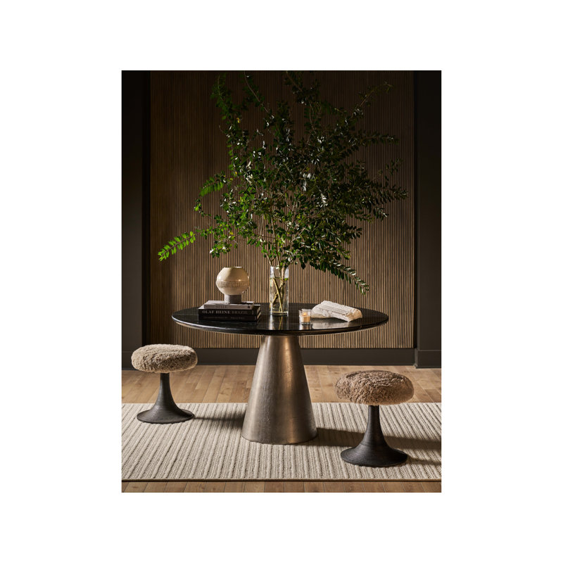 Round Black Marble Dining Table with Silver Pedestal Base
