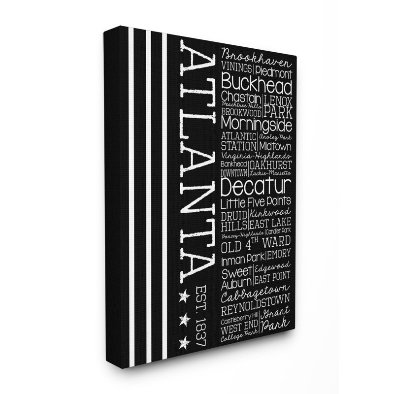Reproduction d'art textuel sur toile "Atlanta Words and Cities" par Erica Billups, H 30 po x l 24 po, Toile tendue