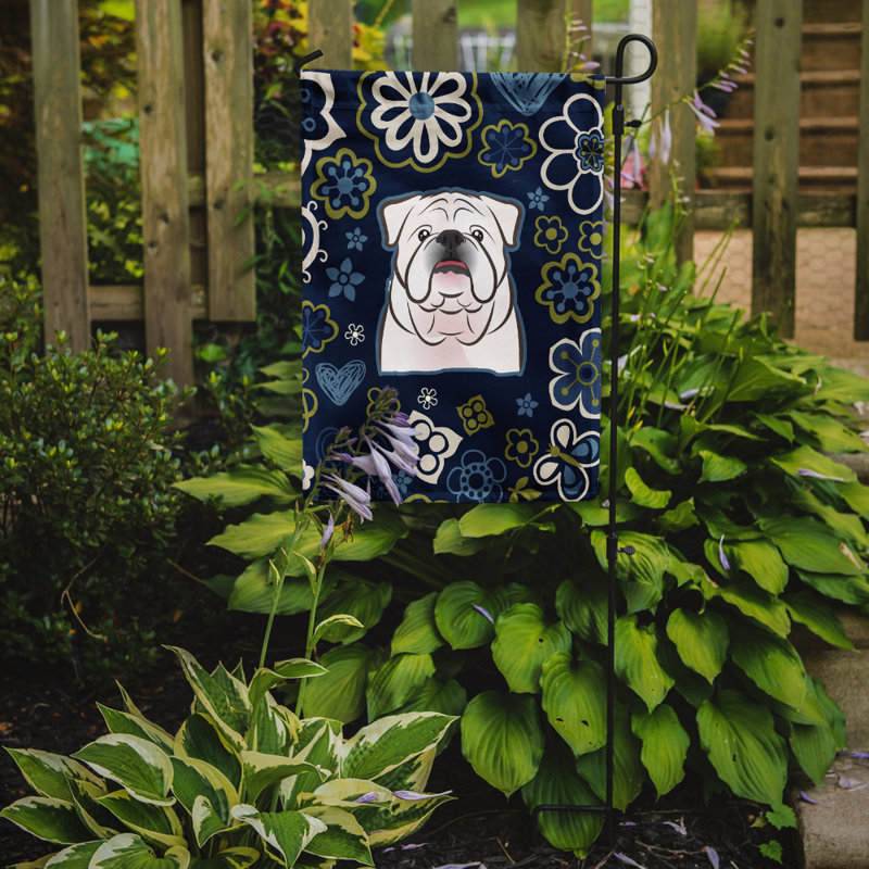 Terrier en fleurs à 2 côtés en polyester 15 x 11,5 po drapeau de jardin, Bouledogue (blanc cassé)