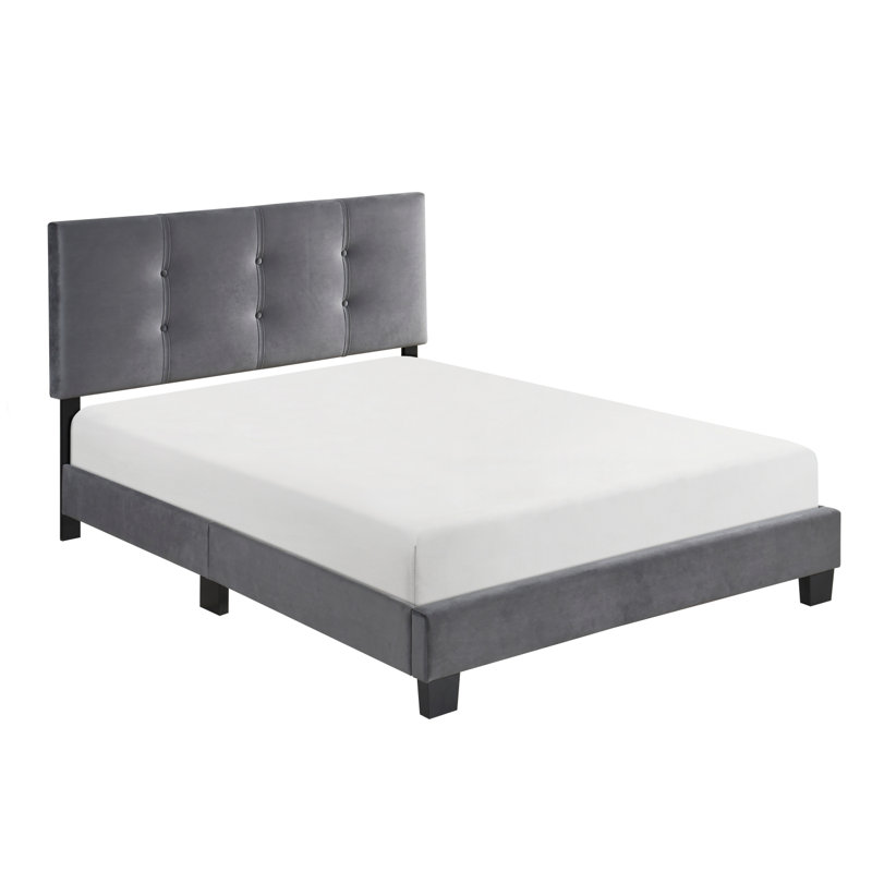Mobilier de chambre en bois massif capitonné, Lit double, Gris