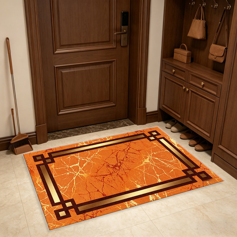 Orange Marble Geometric carpet-easy to clean, machine-washable, soft and comfortable; suitable for door mats, kitchens, living rooms, bedrooms, corridors, and laundry areas. Easy to clean, durable carpet for home decoration.